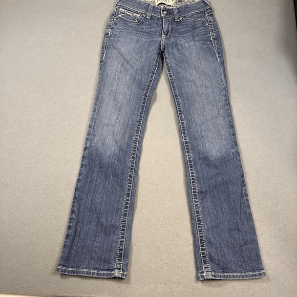 Ariat Jean Women 27R  R.E.A.L. OCEAN Icon Blue Cowgirl Western Rodeo  WHISKERING - Picture 3 of 9